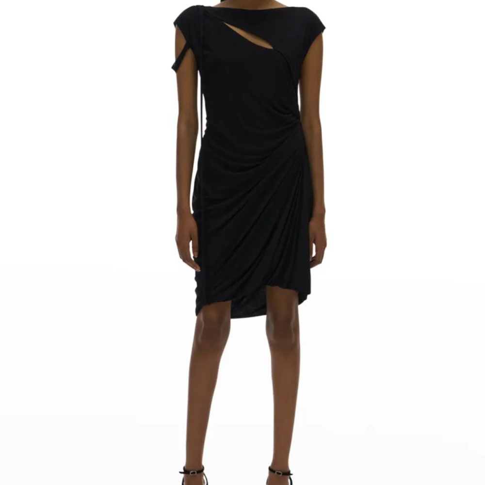 Helmut Lang Black Asymmetrical Ruched Cocktail Dress